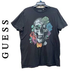 GUESS SKULL ROSES T-SHIRT BLACK‎ EMO GOTHIC SIZE LARGE